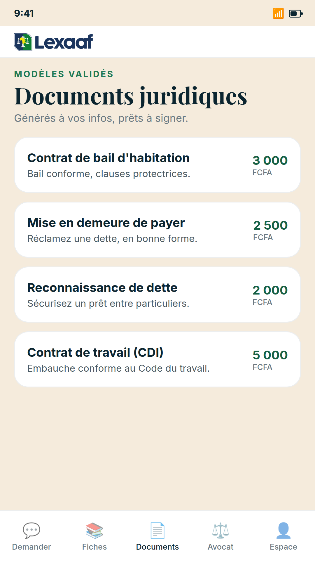 Documents juridiques Lexaaf